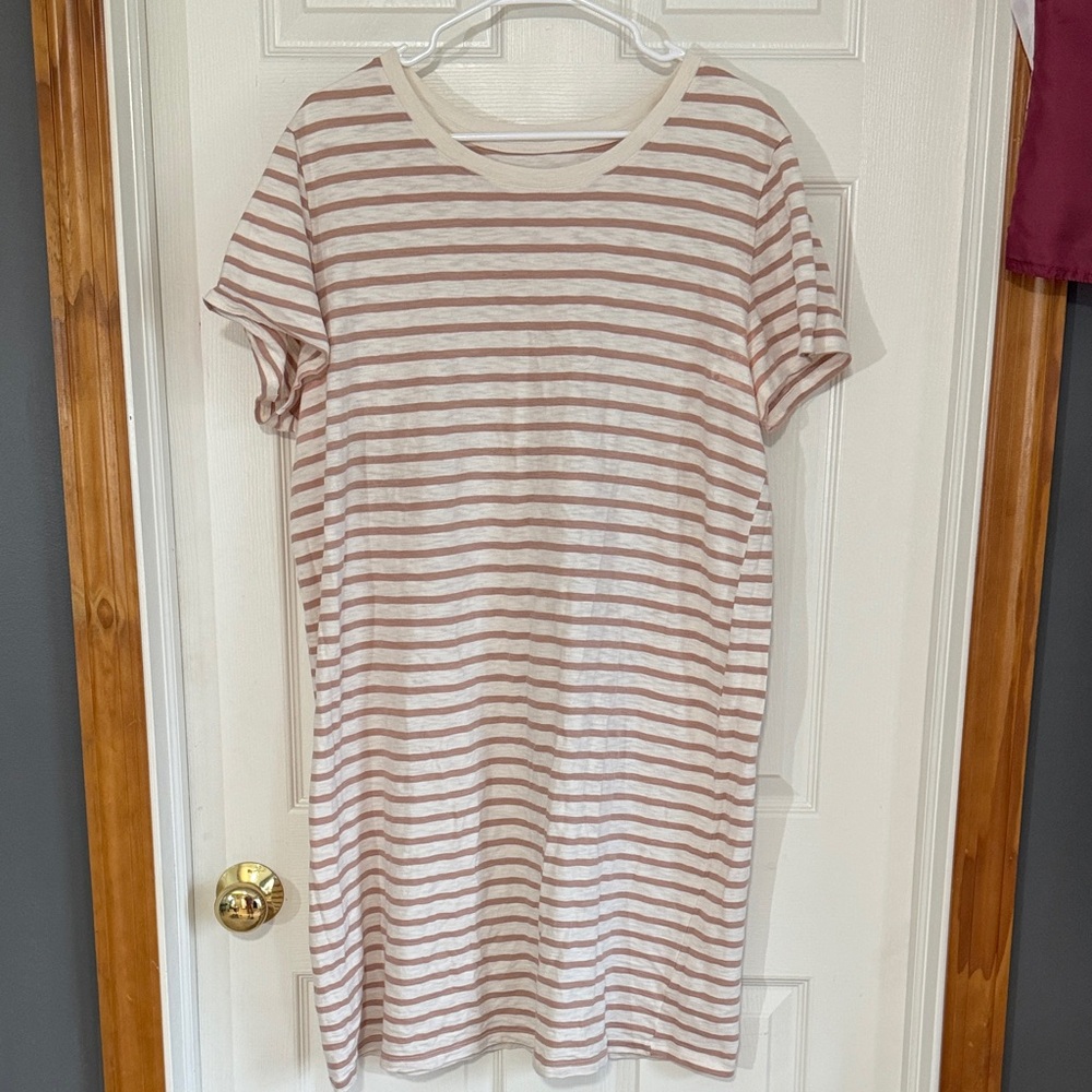 Universal Thread Pink and White Striped T‑Shirt Dress